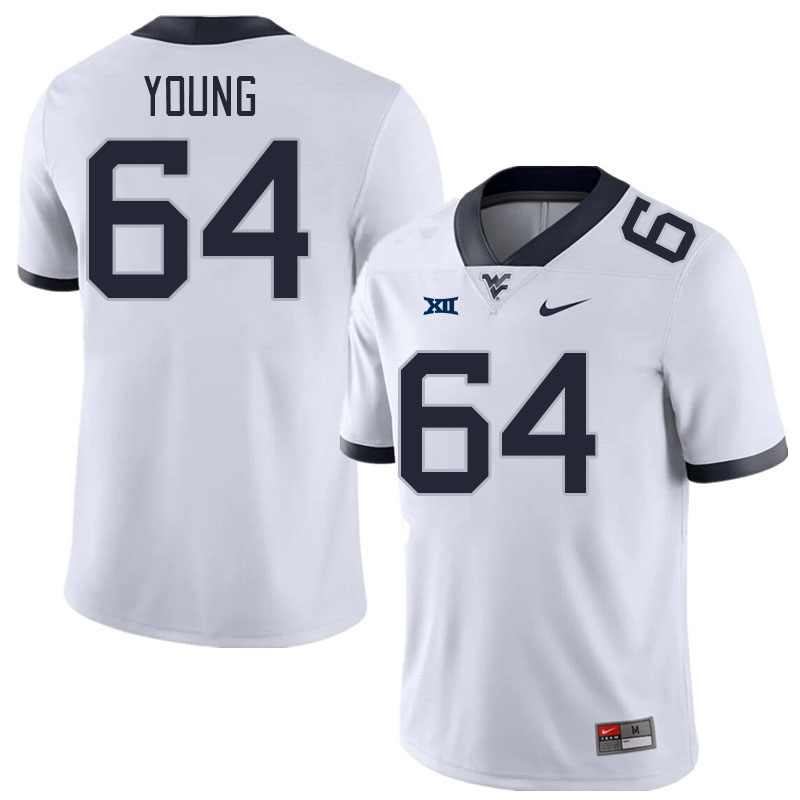 Men #64 Cooper Young West Virginia Mountaineers College Football Jerseys Stitched Sale-White